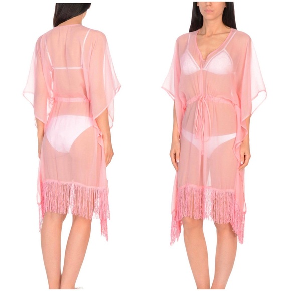 Nordstrom Other - Pink sheer fringed flowy kaftan dress , cover up, tunic, Nordstrom